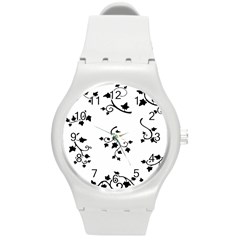 Black Leaf Tatto Round Plastic Sport Watch (m) by Mariart