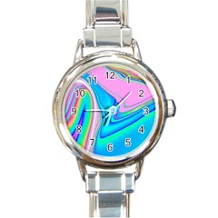 Aurora Color Rainbow Space Blue Sky Purple Yellow Green Pink Red Round Italian Charm Watch by Mariart