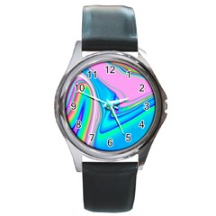 Aurora Color Rainbow Space Blue Sky Purple Yellow Green Pink Red Round Metal Watch by Mariart