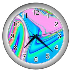 Aurora Color Rainbow Space Blue Sky Purple Yellow Green Pink Red Wall Clocks (silver)  by Mariart