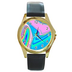 Aurora Color Rainbow Space Blue Sky Purple Yellow Green Pink Red Round Gold Metal Watch by Mariart