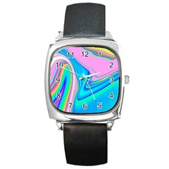 Aurora Color Rainbow Space Blue Sky Purple Yellow Green Pink Red Square Metal Watch by Mariart