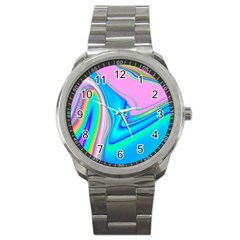 Aurora Color Rainbow Space Blue Sky Purple Yellow Green Pink Red Sport Metal Watch by Mariart