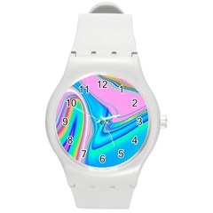 Aurora Color Rainbow Space Blue Sky Purple Yellow Green Pink Red Round Plastic Sport Watch (m) by Mariart