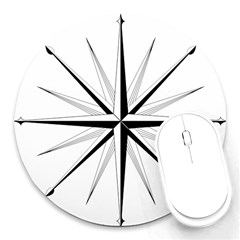 Compase Star Rose Black White Round Mousepads by Mariart