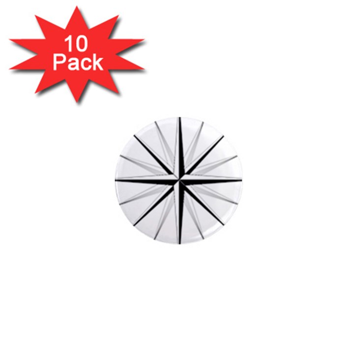 Compase Star Rose Black White 1  Mini Magnet (10 pack) 