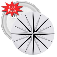 Compase Star Rose Black White 3  Buttons (100 Pack)  by Mariart