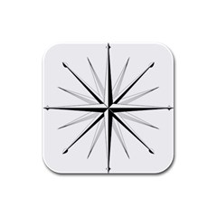 Compase Star Rose Black White Rubber Square Coaster (4 Pack) 