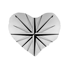 Compase Star Rose Black White Standard 16  Premium Heart Shape Cushions by Mariart