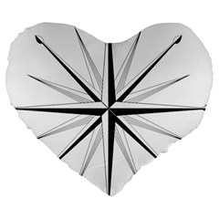 Compase Star Rose Black White Large 19  Premium Heart Shape Cushions by Mariart