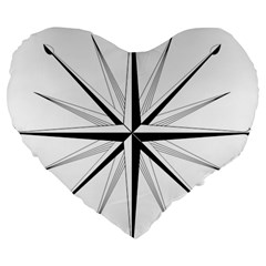 Compase Star Rose Black White Large 19  Premium Flano Heart Shape Cushions by Mariart