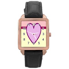 Cute Gender Gendercute Flags Love Heart Line Valentine Rose Gold Leather Watch 