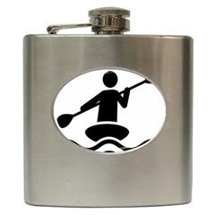 Cropped Kayak Graphic Race Paddle Black Water Sea Wave Beach Hip Flask (6 Oz) by Mariart