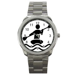 Cropped Kayak Graphic Race Paddle Black Water Sea Wave Beach Sport Metal Watch by Mariart