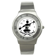 Cropped Kayak Graphic Race Paddle Black Water Sea Wave Beach Stainless Steel Watch by Mariart