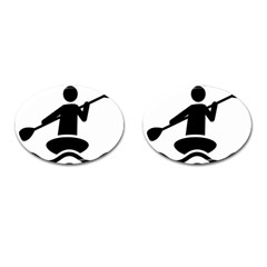 Cropped Kayak Graphic Race Paddle Black Water Sea Wave Beach Cufflinks (oval) by Mariart