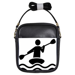 Cropped Kayak Graphic Race Paddle Black Water Sea Wave Beach Girls Sling Bags by Mariart