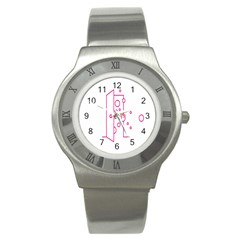 Deep Clean Bubbel Door Pink Polka Circle Stainless Steel Watch by Mariart