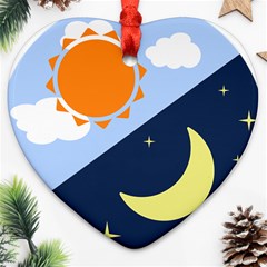 Day Night Moon Stars Cloud Stars Ornament (heart) by Mariart