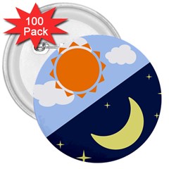 Day Night Moon Stars Cloud Stars 3  Buttons (100 Pack) 