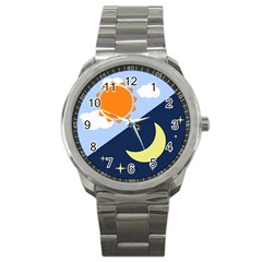 Day Night Moon Stars Cloud Stars Sport Metal Watch by Mariart