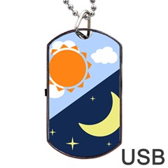 Day Night Moon Stars Cloud Stars Dog Tag Usb Flash (two Sides) by Mariart