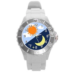 Day Night Moon Stars Cloud Stars Round Plastic Sport Watch (l) by Mariart