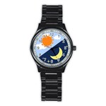 Day Night Moon Stars Cloud Stars Stainless Steel Round Watch Front