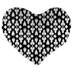 Dark Horse Playing Card Black White Large 19  Premium Heart Shape Cushions by Mariart