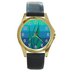 Gender Sea Flags Leaf Round Gold Metal Watch by Mariart