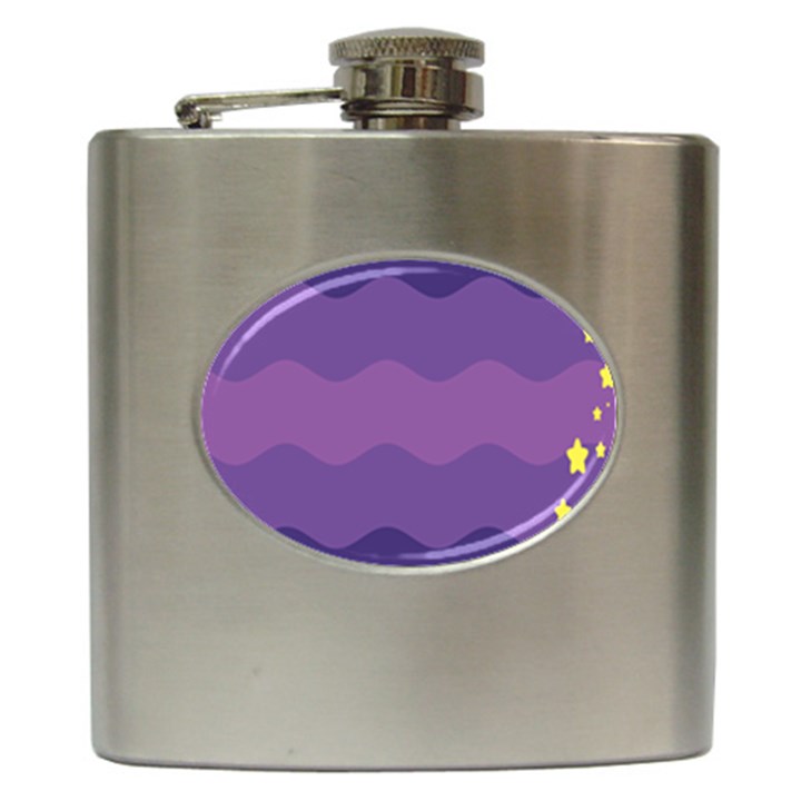 Glimragender Flags Wave Waves Chevron Purple Blue Star Yellow Space Hip Flask (6 oz)