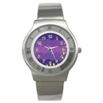 Glimragender Flags Wave Waves Chevron Purple Blue Star Yellow Space Stainless Steel Watch Front