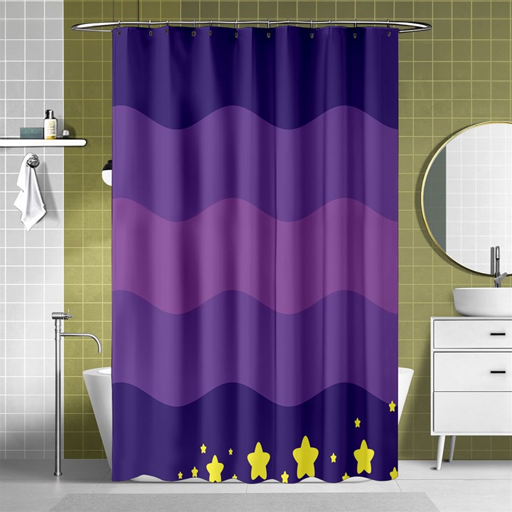 Glimragender Flags Wave Waves Chevron Purple Blue Star Yellow Space Shower Curtain 48  x 72  (Small) 