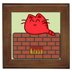 Happy Cat Fire Animals Cute Red Framed Tiles by Mariart