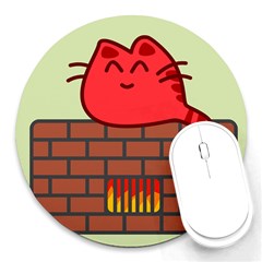 Happy Cat Fire Animals Cute Red Round Mousepads