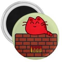 Happy Cat Fire Animals Cute Red 3  Magnets