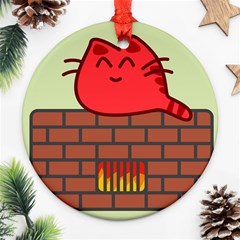 Happy Cat Fire Animals Cute Red Ornament (round) by Mariart