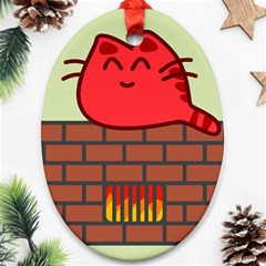 Happy Cat Fire Animals Cute Red Ornament (oval) by Mariart