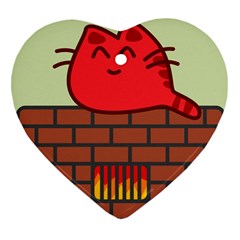 Happy Cat Fire Animals Cute Red Ornament (heart)