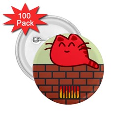 Happy Cat Fire Animals Cute Red 2 25  Buttons (100 Pack)  by Mariart