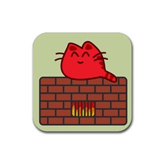 Happy Cat Fire Animals Cute Red Rubber Coaster (square) 