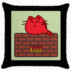 Happy Cat Fire Animals Cute Red Throw Pillow Case (black) by Mariart