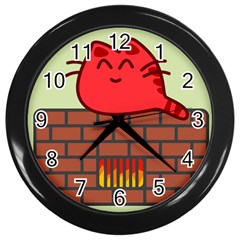 Happy Cat Fire Animals Cute Red Wall Clocks (black)