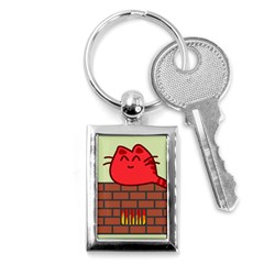 Happy Cat Fire Animals Cute Red Key Chains (rectangle)  by Mariart