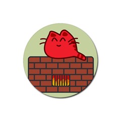 Happy Cat Fire Animals Cute Red Rubber Coaster (round)  by Mariart