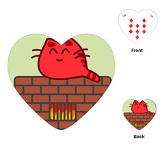 Happy Cat Fire Animals Cute Red Playing Cards (heart)  by Mariart