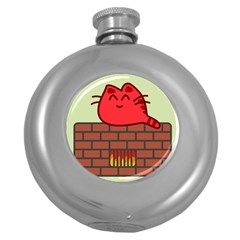 Happy Cat Fire Animals Cute Red Round Hip Flask (5 Oz)