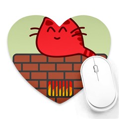 Happy Cat Fire Animals Cute Red Heart Mousepads by Mariart