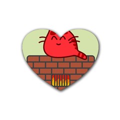 Happy Cat Fire Animals Cute Red Rubber Coaster (heart) 