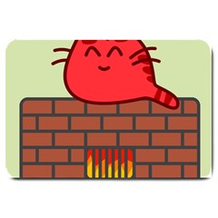 Happy Cat Fire Animals Cute Red Large Doormat  by Mariart